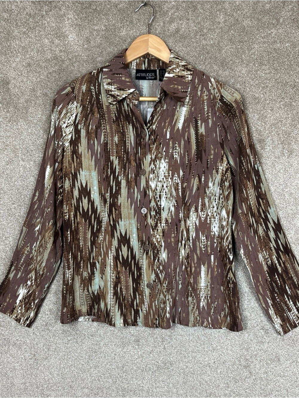 Attitudes by Renee Shirt Womens XXS Brown Long Sleeve Button Front New- 4976